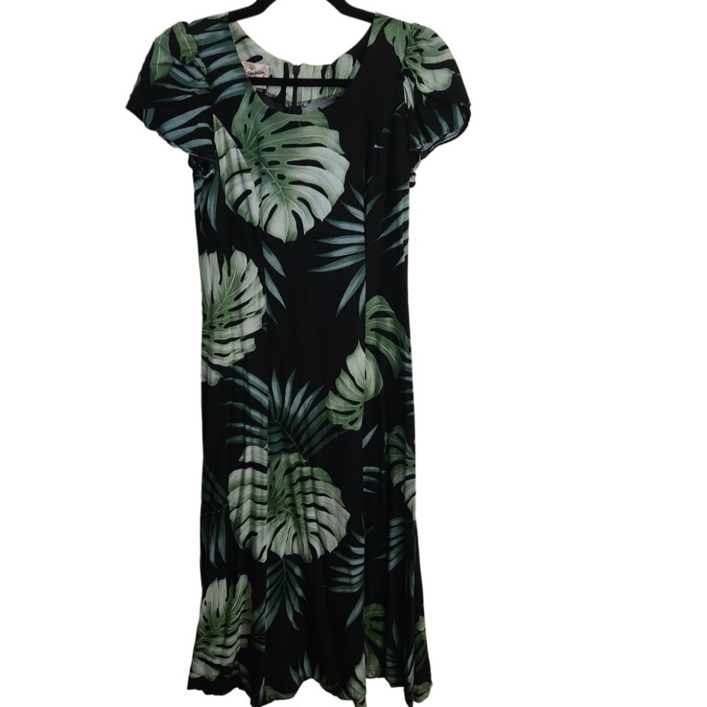 Hilo Hattie Made In Hawaii Black Green Maxi Dress Size S